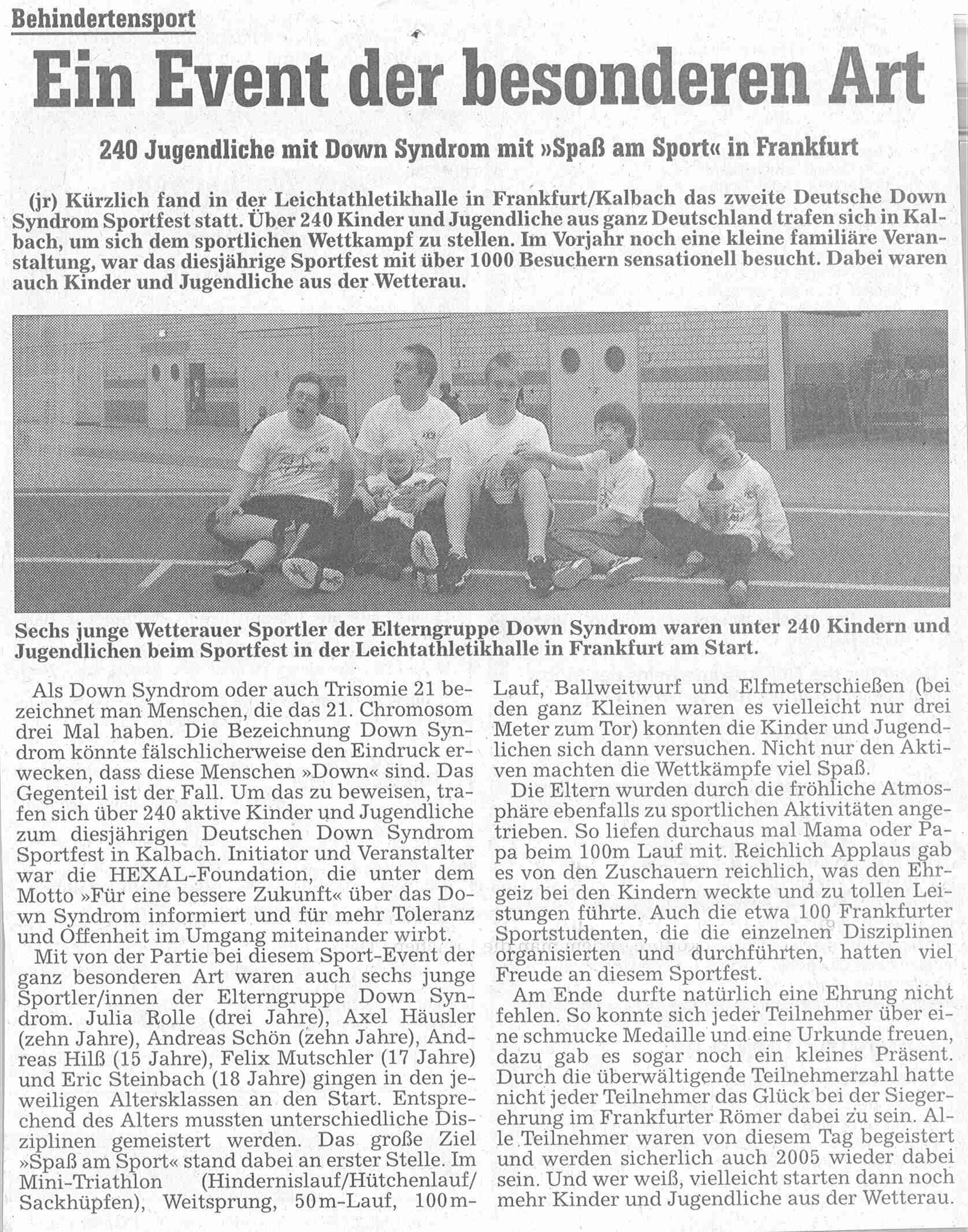 Original-Ausschnitt aus der Wetterauer Zeitung, 15.05.2004